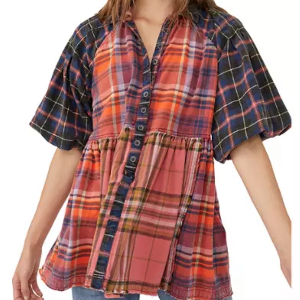 Free People We the Free Moon Bay mixed plaid top